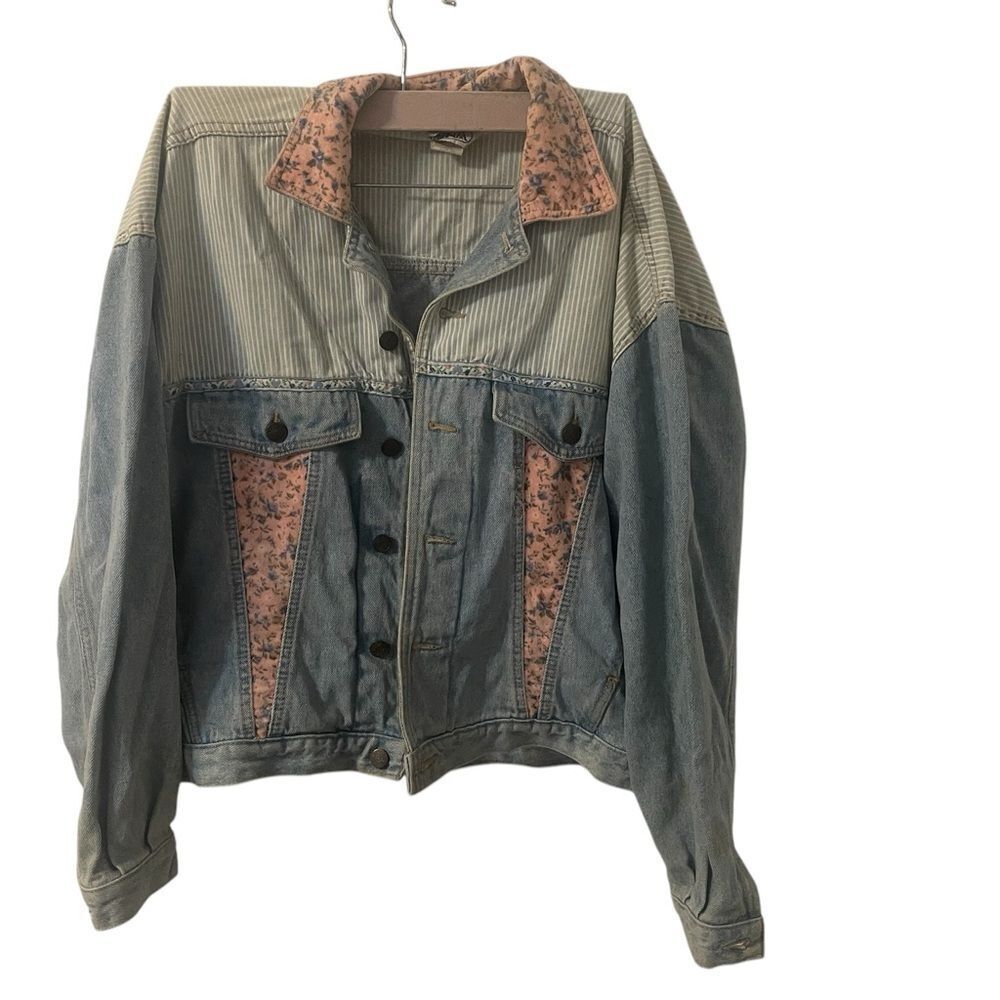 Vintage Zena Denim Jacket Floral Pink Women’s Size Large Made USA RARE